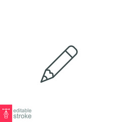 Pencil icon. Write, writing note symbol for education, office, and school. Pen study equipment tool. Outline style pictogram logo. Editable stroke Vector illustration Design on white background EPS 10