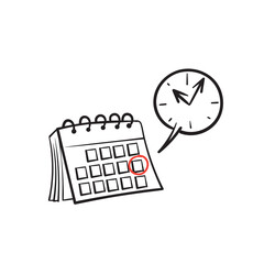 hand drawn doodle calendar and clock illustration concept icon isolated © Gwens graphic studio