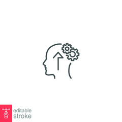 Cognitivity icon, improvement cognitive ability, human brain mental strength, Brainstorming   analytical mindset solving. editable stroke. vector illustration. design on white background. EPS 10