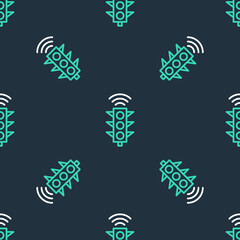 Line Smart traffic light system icon isolated seamless pattern on black background. Internet of things concept with wireless connection. Vector