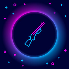 Glowing neon line Shotgun icon isolated on black background. Hunting gun. Colorful outline concept. Vector