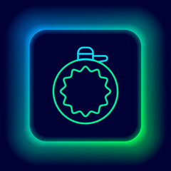Glowing neon line Canteen water bottle icon isolated on black background. Tourist flask icon. Jar of water use in the campaign. Colorful outline concept. Vector