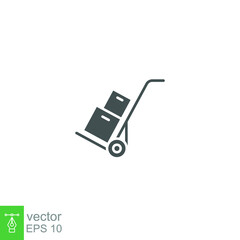 Box trolley glyph icon, move truck cargo carrier, bag cart delivery, flat luggage suitcase. Packaging Symbol. Moving hand truck with box Packages vector illustration design on white background. EPS 10