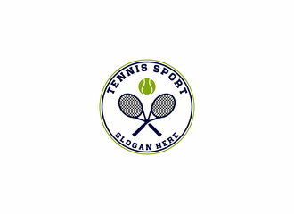 logo for tennis sport with tennis racket vector and using white background