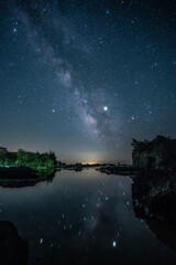 佐渡島とリフレクションする天の川