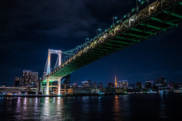 東京湾から見るレインボーブリッジと東京夜景