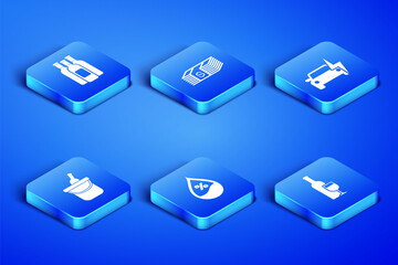 Set Wine bottle with glass, Bottles of wine, Water drop percentage, bucket, Paper money dollars cash and Electric car icon. Vector