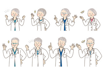 シニア医師と看護師と整体師の表情セット