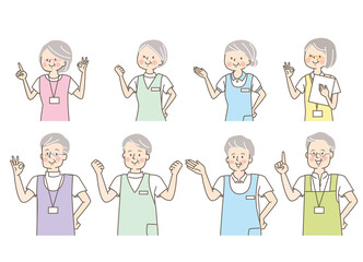 シニア医師と看護師と整体師の表情セット