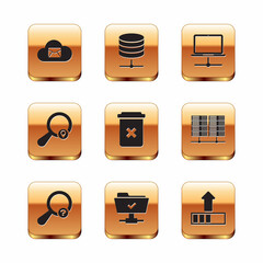 Set Cloud mail server, Unknown search, FTP operation successful, Trash can, Search location and Computer network icon. Vector