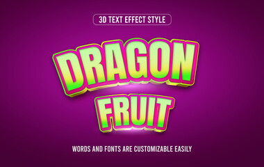 Dragon fruit colorful 3d text effect style vector