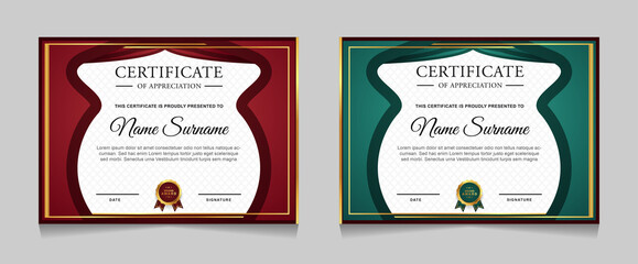 Fototapeta premium Certificate of achievement border design templates with elements of luxury gold badges and modern line patterns. vector graphic print layout can use For award, appreciation, education