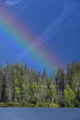 Rainbow over Reflections Lake, Alaska.