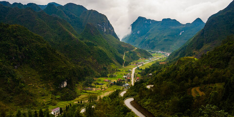 Vietnam mountain pass photograph. Khau Pha mountain pass in Mu Cang Chai, Yen Bai, Vietnam. Along Khau Pha are terraced rice paddies cultivated by H'Mong and Thai ethnic minorities.