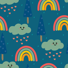 Seamless pattern with cute cartoon weather for fabric print, textile, gift wrapping paper. colorful vector for textile, flat style