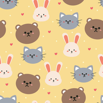 Seamless pattern with cute cartoon animals for fabric print, textile, gift wrapping paper. colorful vector for textile, flat style