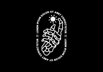 Skeleton hand holding sun line art