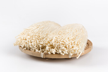 Fototapeta na wymiar Enoki mushroom, Golden needle mushroom on white background