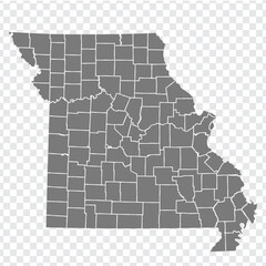 State Missouri map on transparent background. Missouri map with  regions in gray for your web site design, logo, app, UI. USA. EPS10.