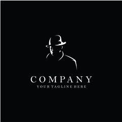 Detective agency emblem with abstract man head in hat. Vintage vector illustration. Suitable for your design need, logo, illustration, animation, etc.