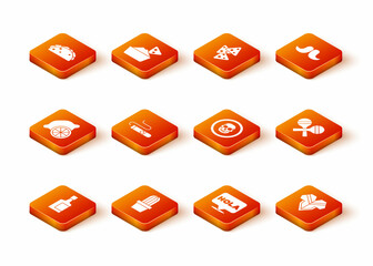 Set Tequila bottle, Cactus or succulent in pot, Lemon, Cigar, Hola, Mexican skull coin, Poncho and Maracas icon. Vector © vector_v