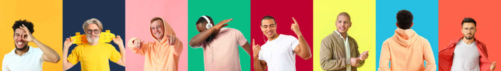 Set of stylish men on color background © Pixel-Shot