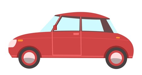 Car. Cartoon comic funny style. Side view. Beautiful red Automobile. Auto in flat design. Illustration isolated on white background. Vector