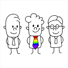 Obraz na płótnie Canvas vector illustration in doodle style. lgbt in business. office workers, colleagues. cute drawing cartoon, characters men in bowls with lgbt flag