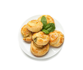 Obraz na płótnie Canvas Puff pastry stuffed with spinach on white background