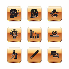 Set Man smoking a cigarette, No electronic, Cigarette, Smoking, Stop smoking, money saving, and Throat cancer icon. Vector