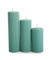 Wax candles on white background