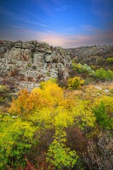 Aktovsky Canyon in Ukraine surrounded large stone boulders