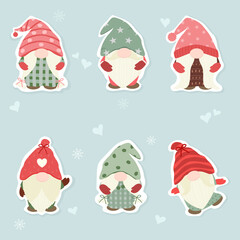 Vector - Set of cute Gnome on Christmas concept with mini hearts and snowflake. Holiday season.