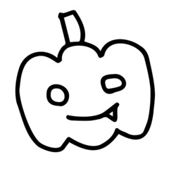 ハロウィンおばけカボチャ（牙）線画イラスト