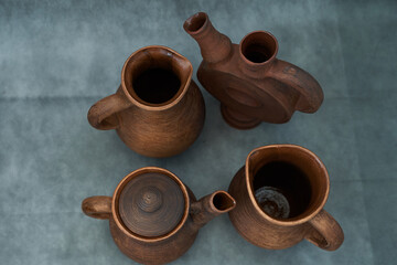   Ceramics, a ceramic product made with your own hands, made on a potter's wheel, a jug, a mug, clay.     