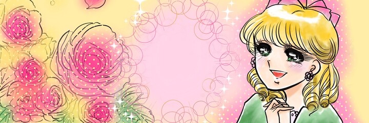 70年代少女漫画ときめく金髪縦ロールお嬢様と薔薇の背景