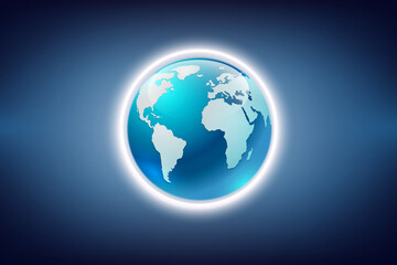 Earth globe on blue  background, Global networking connection and data exchanges, global communication network concept