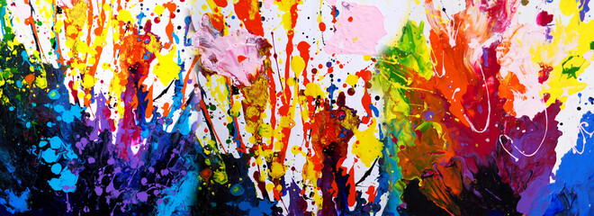 Fototapeta premium Hand drawn colorful painting abstract art panorama background colors texture.