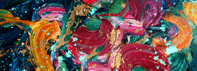 Hand drawn colorful painting abstract art panorama background colors texture.
