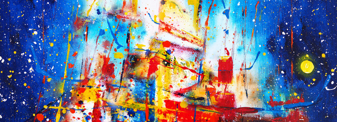 Hand drawn colorful painting abstract art panorama background colors texture. © v.stock