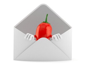 Hot chili pepper character inside envelope