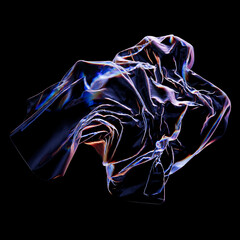 3d render of deformed geometry shape made of glass with dispersion. Light separation. Trendy modern background. Abstract crumpled cloth... - 453561580