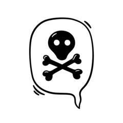 Hand drawn speech bubble with curse, skul and bones. Vector illustration isolated in doodle style on white background.