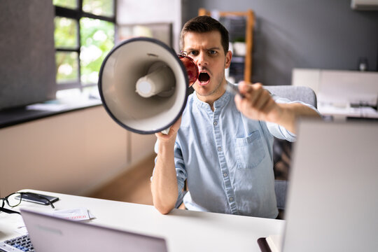 Angry Bully Boss Dominator Shouting In Business Meeting