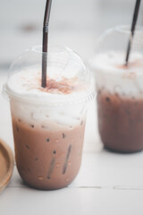 Plastic glass of iced coffee mocha