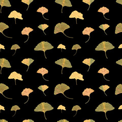 seamless pattern of gingko isolated photo. Branch, foliage, leaves, high quality. Wallpaper autumn and summer colourful illustration.Trendy poster