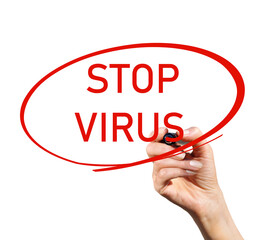 The inscription "STOP VIRUS" in an oval