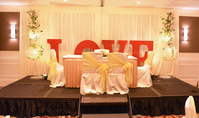 luxury wedding rom banquet sit down buffet party catering with flower decoration fusion halal menu at beautiful hotel restaurant vip ballroom