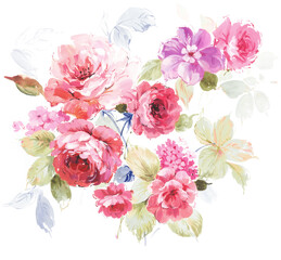 Flowers watercolor illustration.Manual composition.Big Set watercolor elements，Design for textile, wallpapers，Element for design,Greeting card