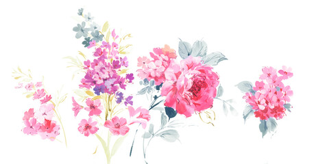 Flowers watercolor illustration.Manual composition.Big Set watercolor elements，Design for textile, wallpapers，Element for design,Greeting card